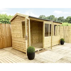 12 x 26 REVERSE Pressure Treated T&G Apex Wooden Summerhouse + Long Windows + Double Doors (12' x 26' /  (12ft x 26ft) (12x26)