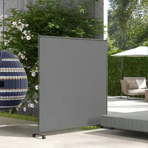 Outsunny Garden Screen with Wheels, 6ft Rolling Privacy Room Divider, Dark Grey