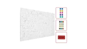 ALLboards Magnetic Boards MetalBoard WHITE BRICK, WHITE BRICK WALL 60x40cm a Magnetic Metal Poster for all types of magnets