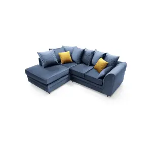 Chicago Velvet Left Facing Corner Sofa in Dark Blue