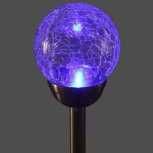 Blooma Silver Stainless steel effect Crackled ball Solar-powered Integrated LED Outdoor Stake light