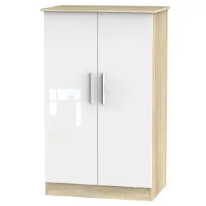 Trent 2 Door Midi Robe in White Gloss & Bardolino Oak (Ready Assembled)