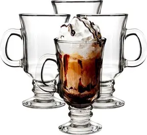 Premier Housewares Irish Coffee Glasses | Exceptionally Crafted Sturdy Latte Glasses | Elegant Curved Rims Of Glass Mugs | Easily Maintained Glass