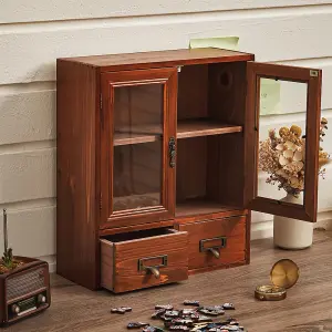 Retro Wooden 2-Drawer Desktop Storage Organizer