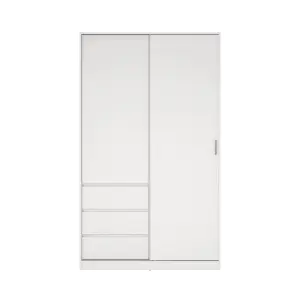 Tvilum Esla Scandinavian Matt white 3 Drawer Double Sliding door wardrobe (H)2004mm (W)1185mm (D)600mm