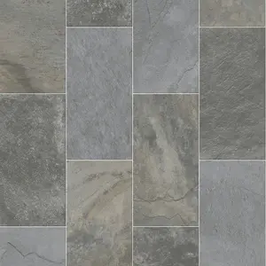 Grey Anti-Slip Stone Effect Vinyl Flooring For LivingRoom, Kitchen, 2.3mm Lino Vinyl Sheet-6m(19'8") X 4m(13'1")-24m²