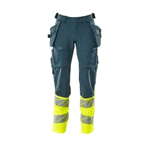 Mascot Accelerate Safe Trousers with Holster Pockets - Dark Petroleum/Hi-Vis Yellow   (36.5) (Leg Length - Regular)