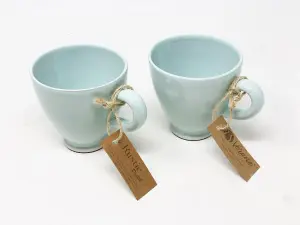 Rustic Pastel Fully Dipped Terracotta Pale Green Kitchen Dining Set of 2 Everyday Cups (H) 9.5cm