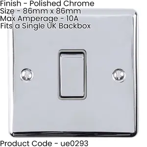 3 PACK 1 Gang Single Metal Light Switch POLISHED CHROME 2 Way 10A GREY Trim