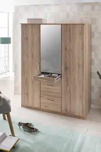 DIVER 3 door oak  wardrobe with drawers