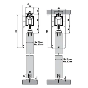 DecorAndDecor Double Symmetric Synchronised Sliding Door Gear Kit - 120Kg Max Door - 3600mm Track - One Way Soft Close