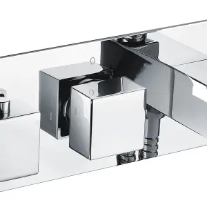 2 Dial 2 Way Square Thermostatic Concealed Valve Diverter & Shower Handset & Bath Filler Waste