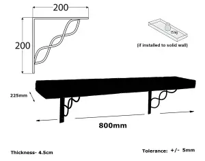 Wooden Rustic Shelf with Bracket WPRP Black 220mm 9 inches Teak Length of 80cm