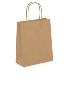 Pack of 20 Coloured Paper Party Bags 18cm x 22cm x 8cm Gift Bag With Handles Birthday Loot Bag Recyclable (Brown)