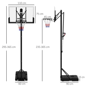 SPORTNOW 2.35-3.05m Basketball Hoop and Stand with Weighted Base and Wheels