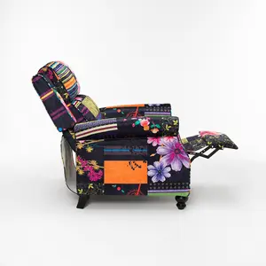 Fabric Black Patchwork Mary Manual Recliner Chair