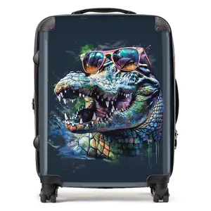 Crocodile In Glasses Splashart Suitcase - Large