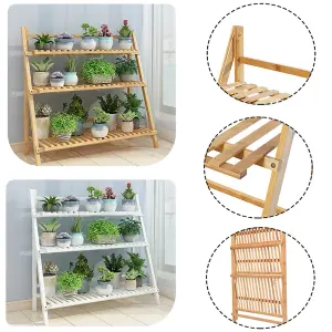 Outdoor 3-Tier Foldable Garden Wood Plant Stand 96cm H