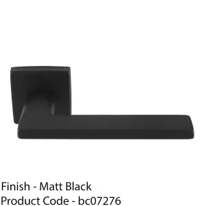 Premium Sleek Slim Door Handle Set - Matt Black Angled Lever On Square Rose