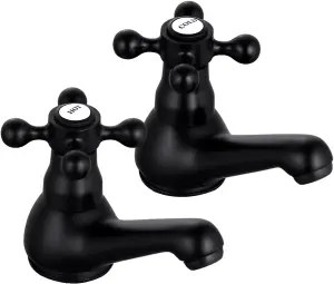 Basin Taps Pair Bathroom Sink Taps Mixers Victorian Traditional Matte Black Cross Lever