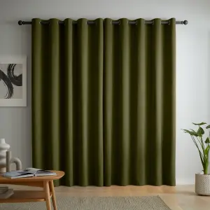 Catherine Lansfield Wilson Blackout Thermal  117x183cm Curtains Two Panels Olive Green