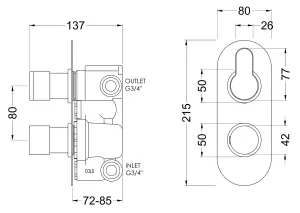 Pride Round Concealed Thermostatic Twin Shower Valve with Diverter (2 Outlets) - Brushed Brass - Balterley