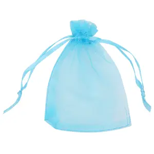 Neel Blue Pack of 100 Organza Bags, 7cm x 9cm Gift Bags Sheer Drawstring Pouches, Turquoise Blue