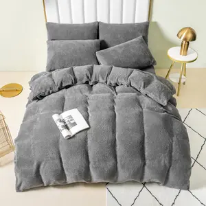 Teddy Fleece Duvet Cover set Dark Grey / King - 2 Standard Pillowcases