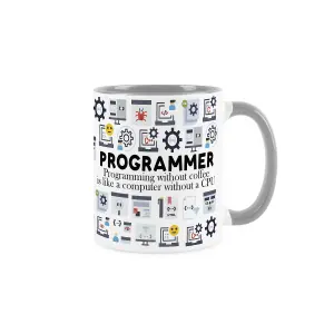 Programmer Mug - Humorous Computing & Technology Operator Themed Gifts - Tea/Coffee Hot Drinks Grey Ceramic Cup Present