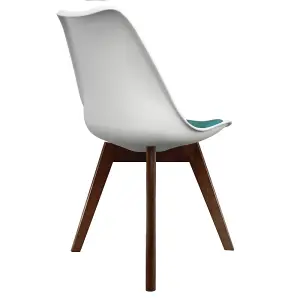 Soho White & Teal Plastic Dining Chair with Squared Dark Wood Legs