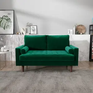 Yohood Velvet Rolled Arm Upholstered 2-Seater Loveseat Green