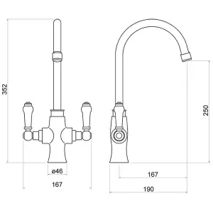 Aquarius TrueCook Series 2 Brushed Gold Two Handle Kitchen Mixer Tap AQTK002BG