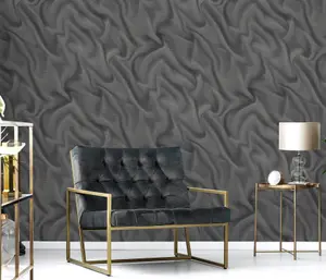 Glamourous Silk Design with and Satin Finish Mural in Charcoal