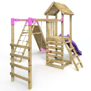 Rebo Wooden Climbing Frame with Swings, Slide, Up & over Climbing wall and Monkey Bars - Carpathian