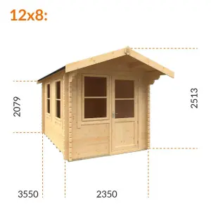 12ft x 8ft (3550mm x 2350mm) Horsforth "The Augusta Plus" 44mm Log Cabin With 3 Opening Windows