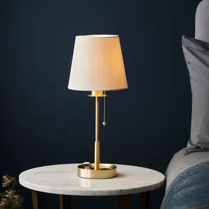 Luminosa Florence Base & Shade Table Lamp, Satin Brass Plate, Vintage White Fabric