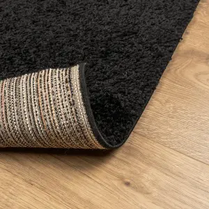 Shaggy Rug PAMPLONA High Pile Modern Black 120x120 cm