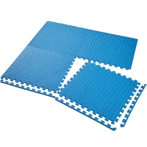 Gym Mats - 12 interlocking sections with 24 edge pieces, 61 x 61 cm each - blue