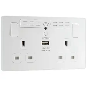 BG Evolve USB Double Switched Socket, Wi-Fi Extender, Pearlescent White