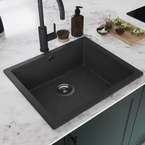 GoodHome Sorrel Black Composite quartz 1 Bowl Kitchen sink 550mm x 460mm