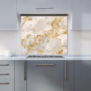 Gold And White Quartz Effect Premium Glass Kitchen Splashback W900mm x H750mm