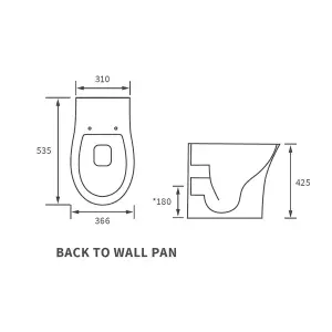 Fewstone White Rimless Back to wall Toilet pan with Soft close seat