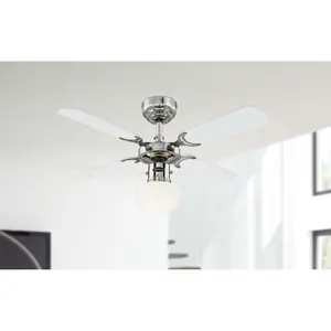 Daria 90cm Ceiling Fan with Light Kit Chrome with White/Black Blades