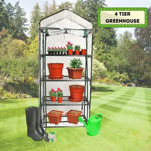 Kingfisher 4 Tier Garden Greenhouse With Roll Up Door Cover 130cm x 50cm x 45cm