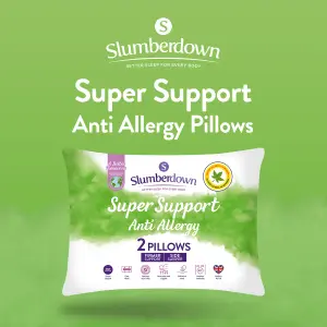 Slumberdown Anti Allergy Super Support Pillows 4 Pack Firm Support Side Sleeper Neck and Shoulder Pain Relief Supportive 48x74cm