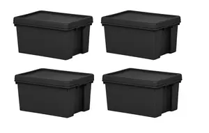 4x Black recycled plastic 16L Storage Box