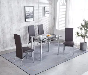 Set of 4 Dining Chairs in Faux Leather Chrome Frame Solid Build