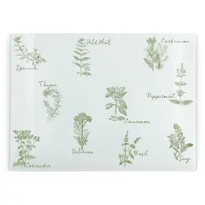 Purely Home Green Herbs Glass Worktop Protector - Large Chopping/Cutting Board Gift