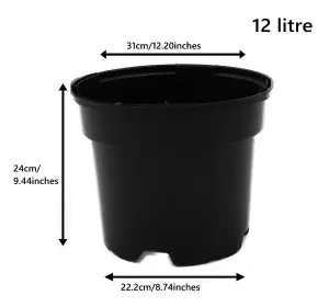 Black Plastic Plant Pot Flower Pots 12 Litres x 20 Pots