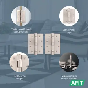 AFIT Satin Nickel Door Hinges - 4 Inch / 102mm  Internal Fire Door Hinges - 2 Pairs